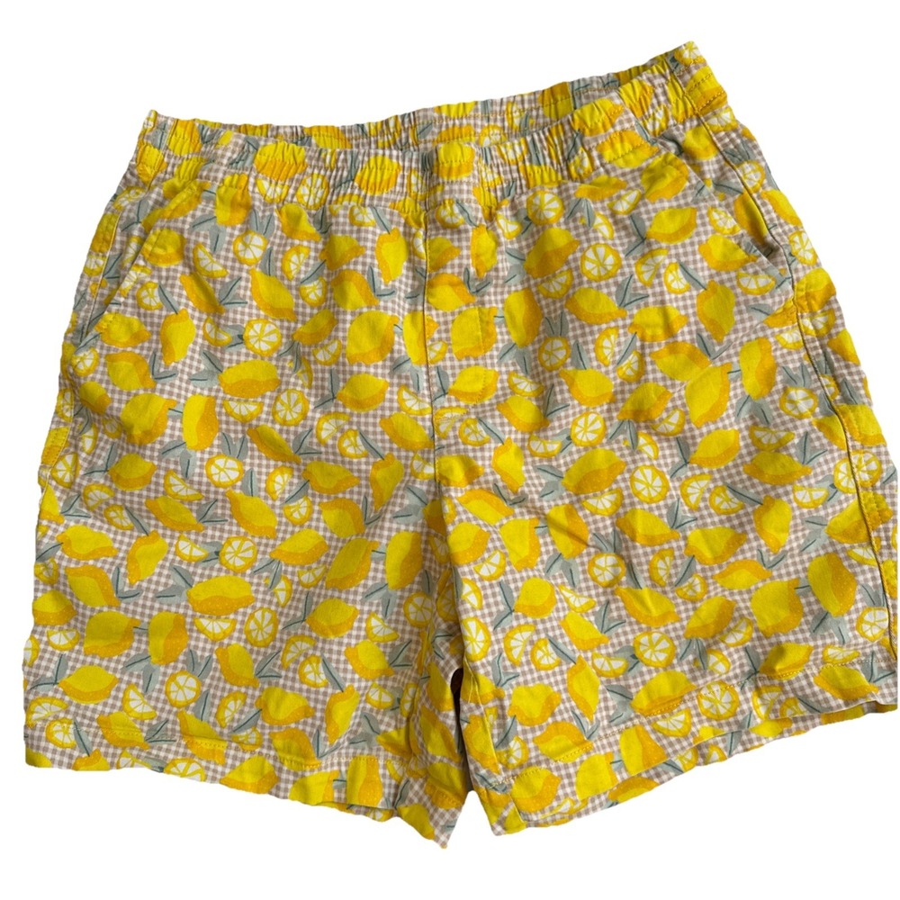 Lands' End Bermuda Shorts Women SZ 8 Multi Lemon Print elastic waist Pocket